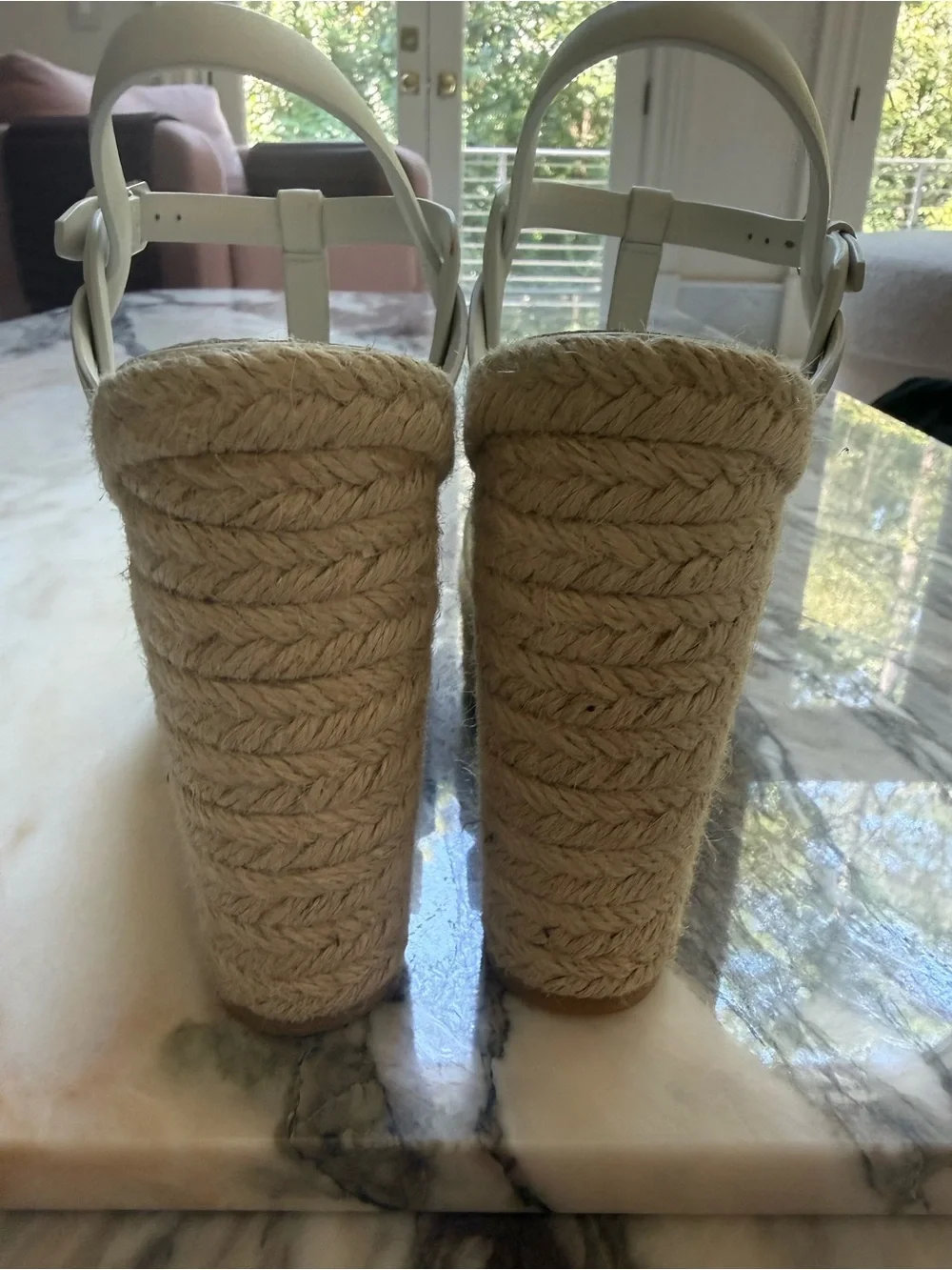 Saint Laurent Women’s Cream Wedge Espadrille Sandals - T-Strap Platform size 8
